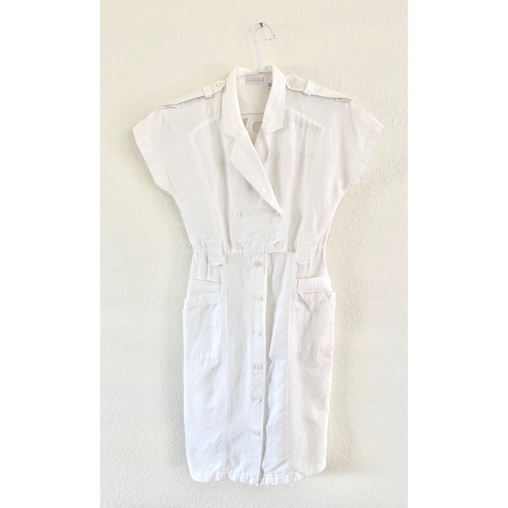 Vintage Avon Fashions Dress Ramie Cotton White Solid Safari Utility Size 3/4